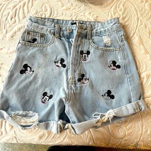 embroidered mickey jean shorts